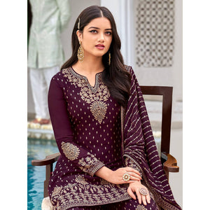 Purple Partywear Sequence & Embroidered Faux Georgette Salwar Suit - Peachmode