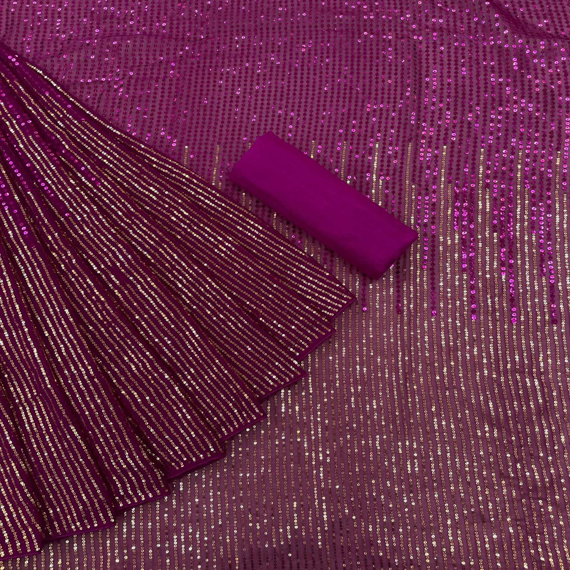 Purple Partywear Sequence Embroidered Georgette Saree - Peachmode