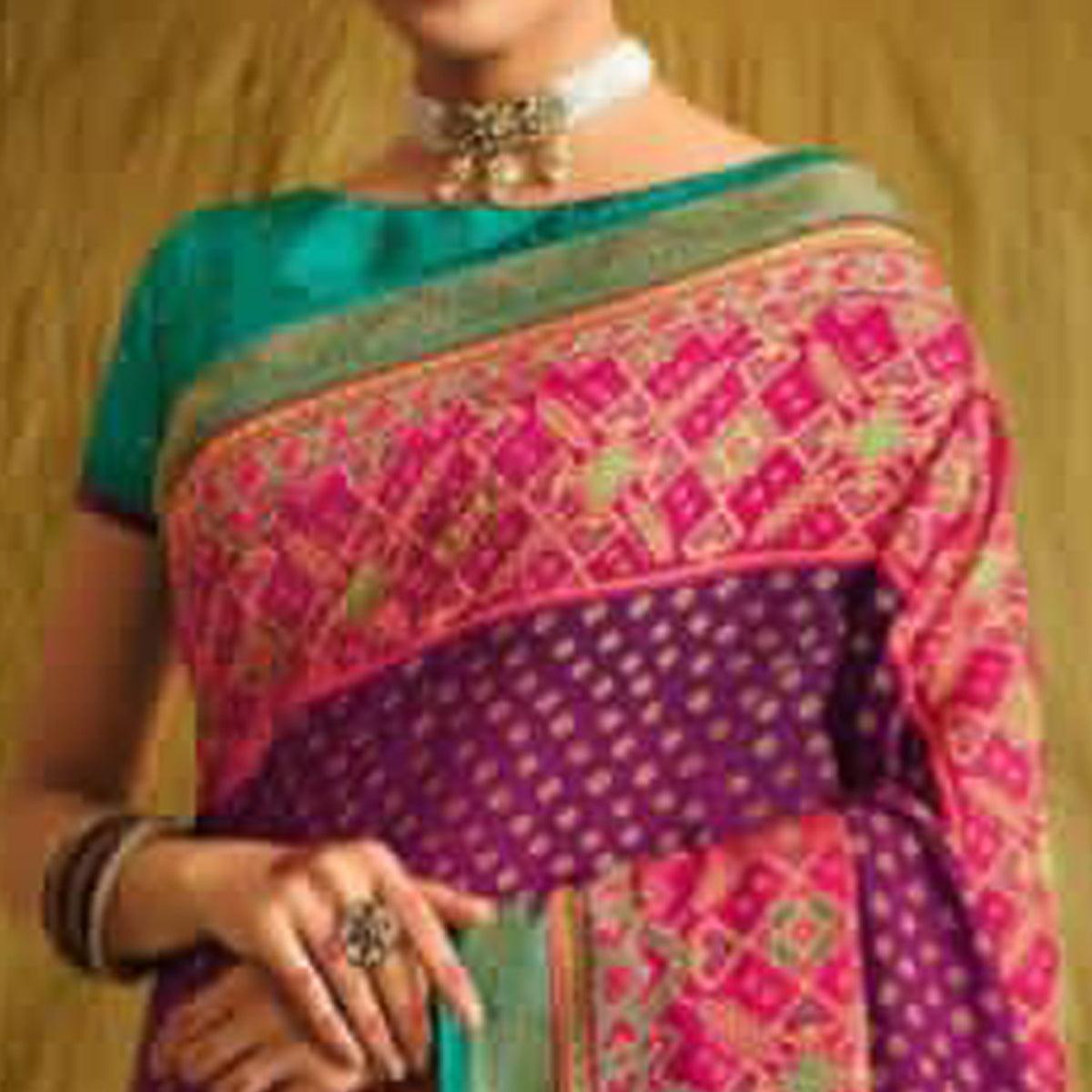 Purple Partywear Weaving Resham Work Brasso Saree - Peachmode