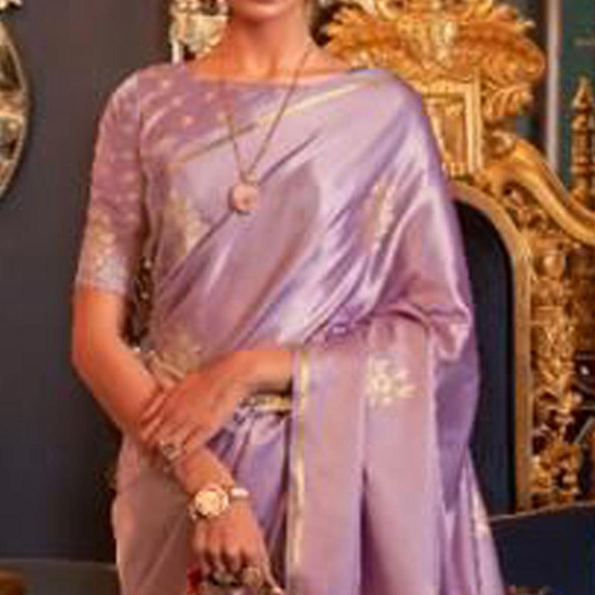 Purple Partywear Woven Satin Saree - Peachmode