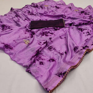 Purple Printed Chiffon Saree - Peachmode