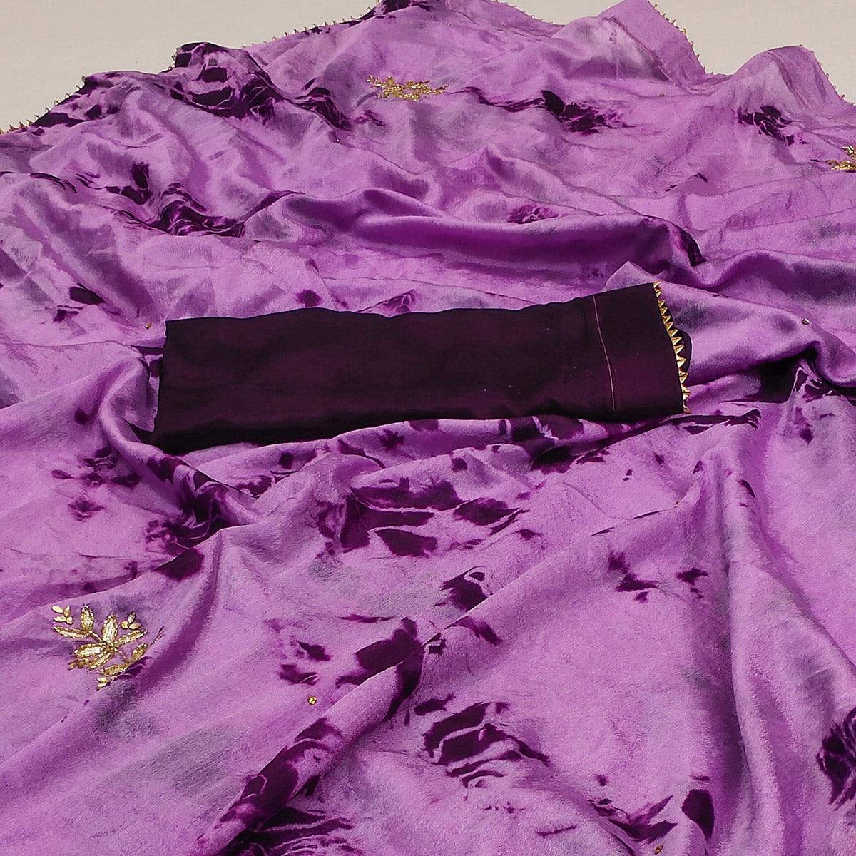 Purple Printed Chiffon Saree - Peachmode