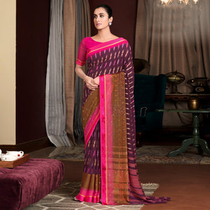 Purple Printed With Swarovski Work Georgette Saree - Peachmode