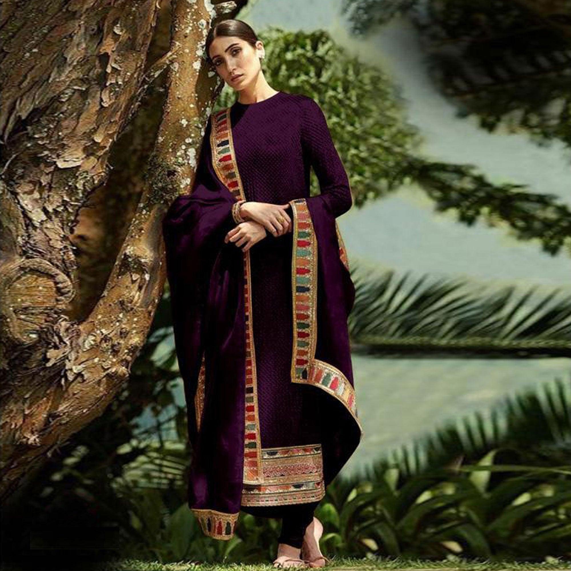 Purple Sequence Embroidered Georgette Salwar Suit - Peachmode