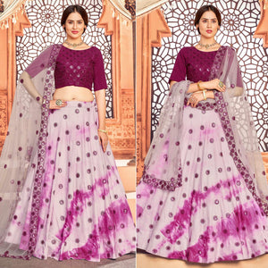 Purple Sequence Embroidered Poly Cotton Lehenga Choli - Peachmode