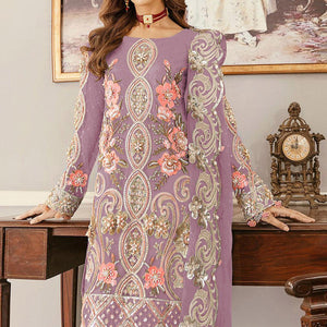 Purple Sequence Embroidered  Soft Net Partywear Pakistani Suit - Peachmode