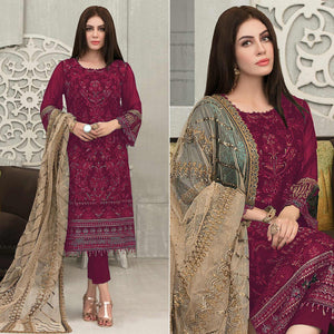 Purple Sequence With Floral Embroidered Georgette Pakistani Suit - Peachmode