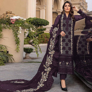 Purple Sequence With Floral Embroidered Georgette Pakistani Suit - Peachmode