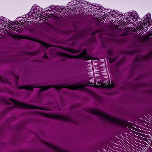 Purple Solid With Sequence Work Chiffon Saree - Peachmode