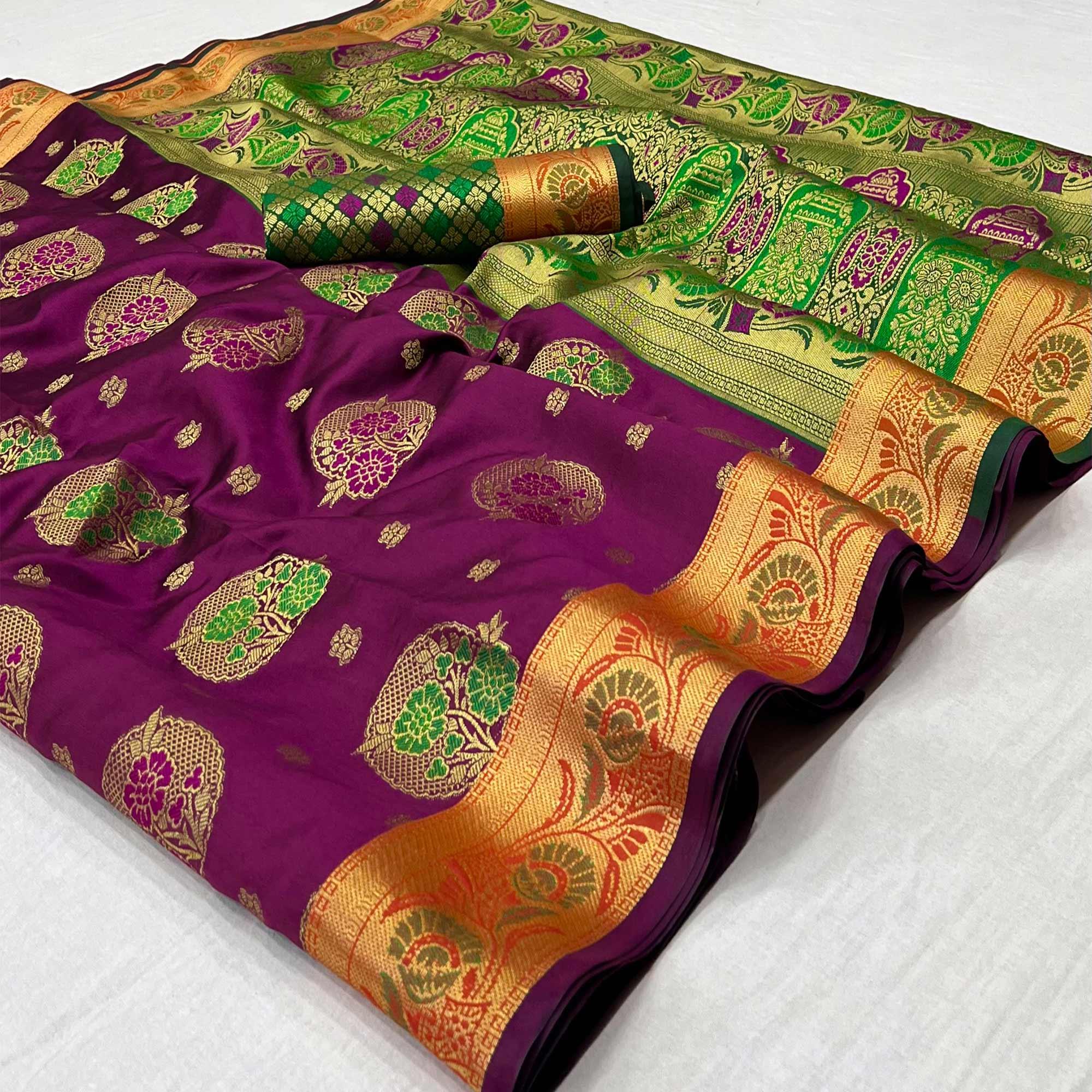 Purple Woven Art Silk Saree - Peachmode