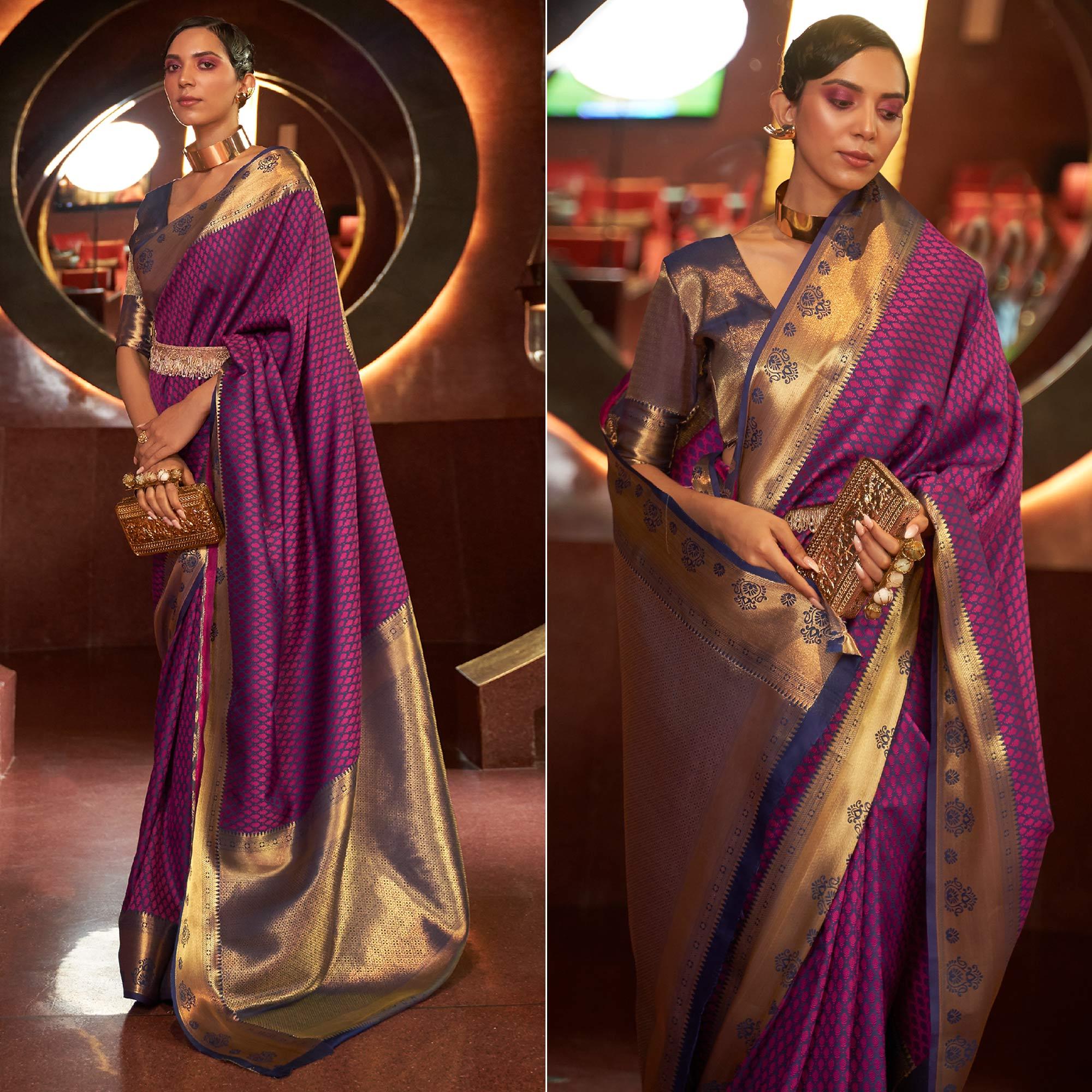 Purple Woven Art Silk Saree - Peachmode