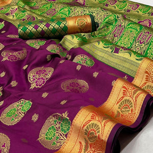 Purple Woven Art Silk Saree - Peachmode