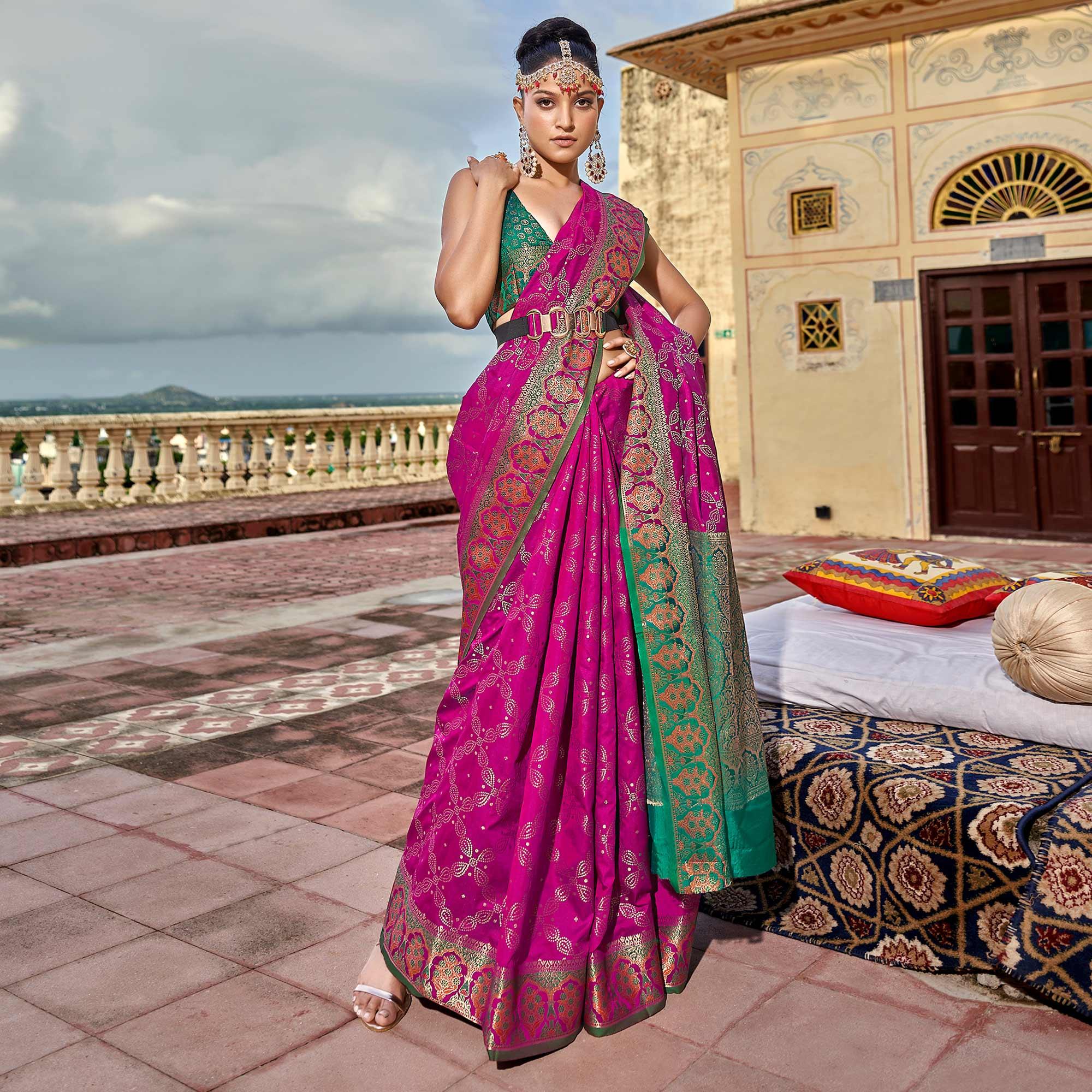 Purple Woven Art Silk Saree - Peachmode