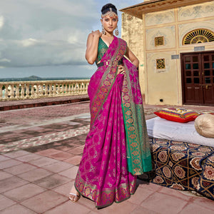 Purple Woven Art Silk Saree - Peachmode