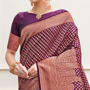 Purple Woven Art Silk Saree - Peachmode