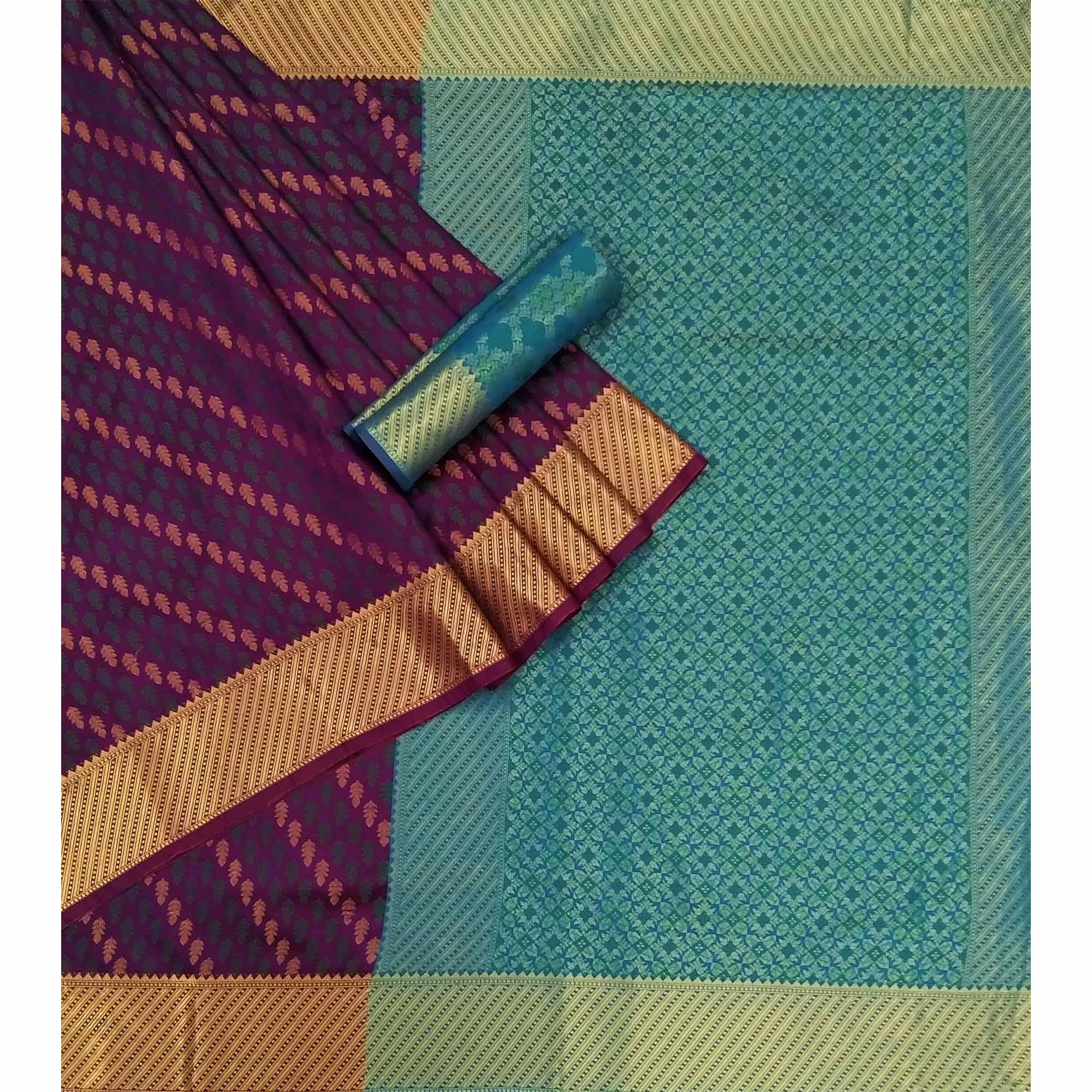 Purple Woven Art Silk Saree - Peachmode