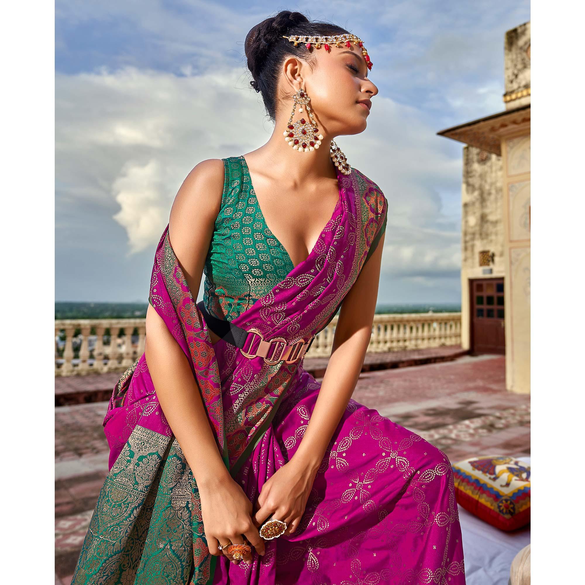 Purple Woven Art Silk Saree - Peachmode