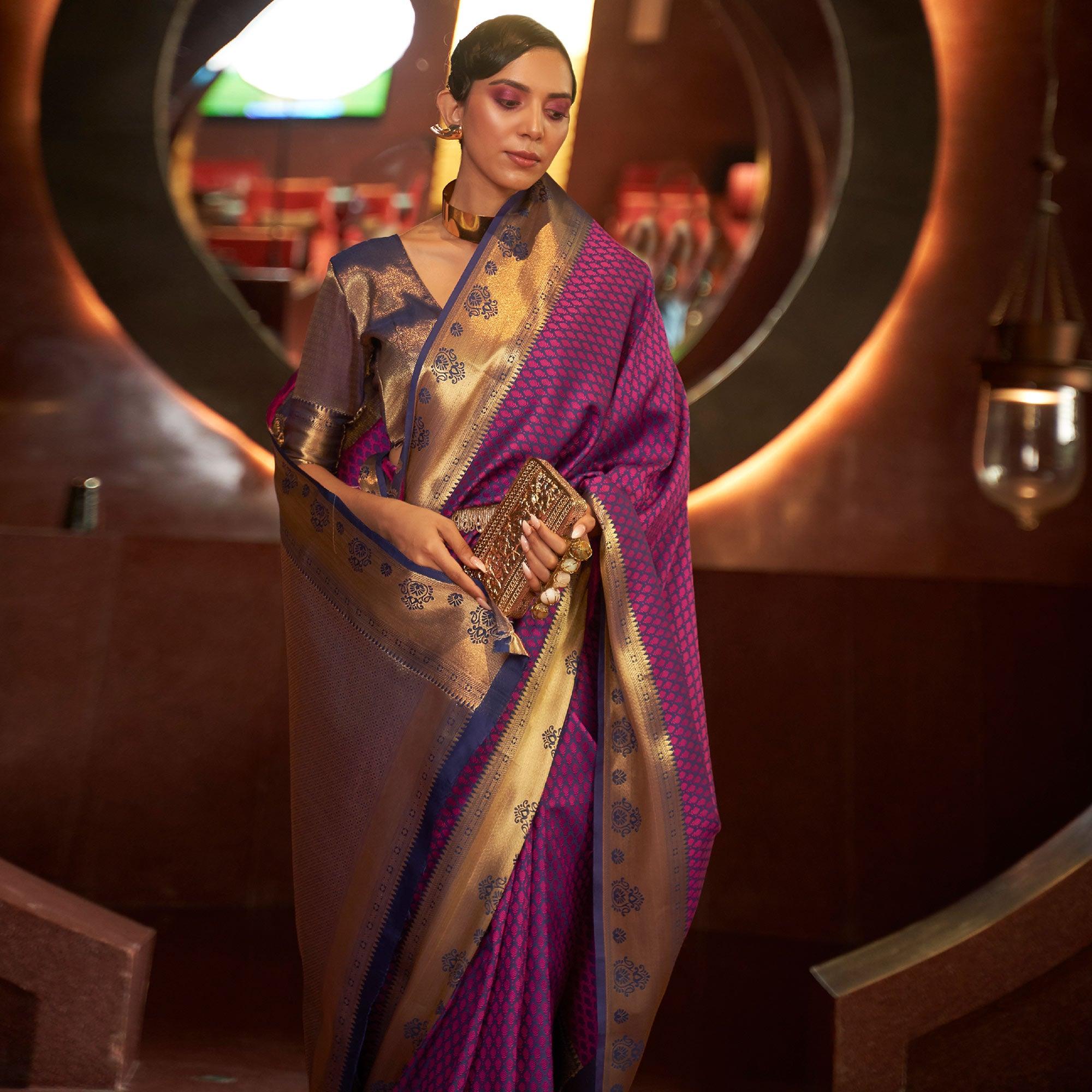 Purple Woven Art Silk Saree - Peachmode