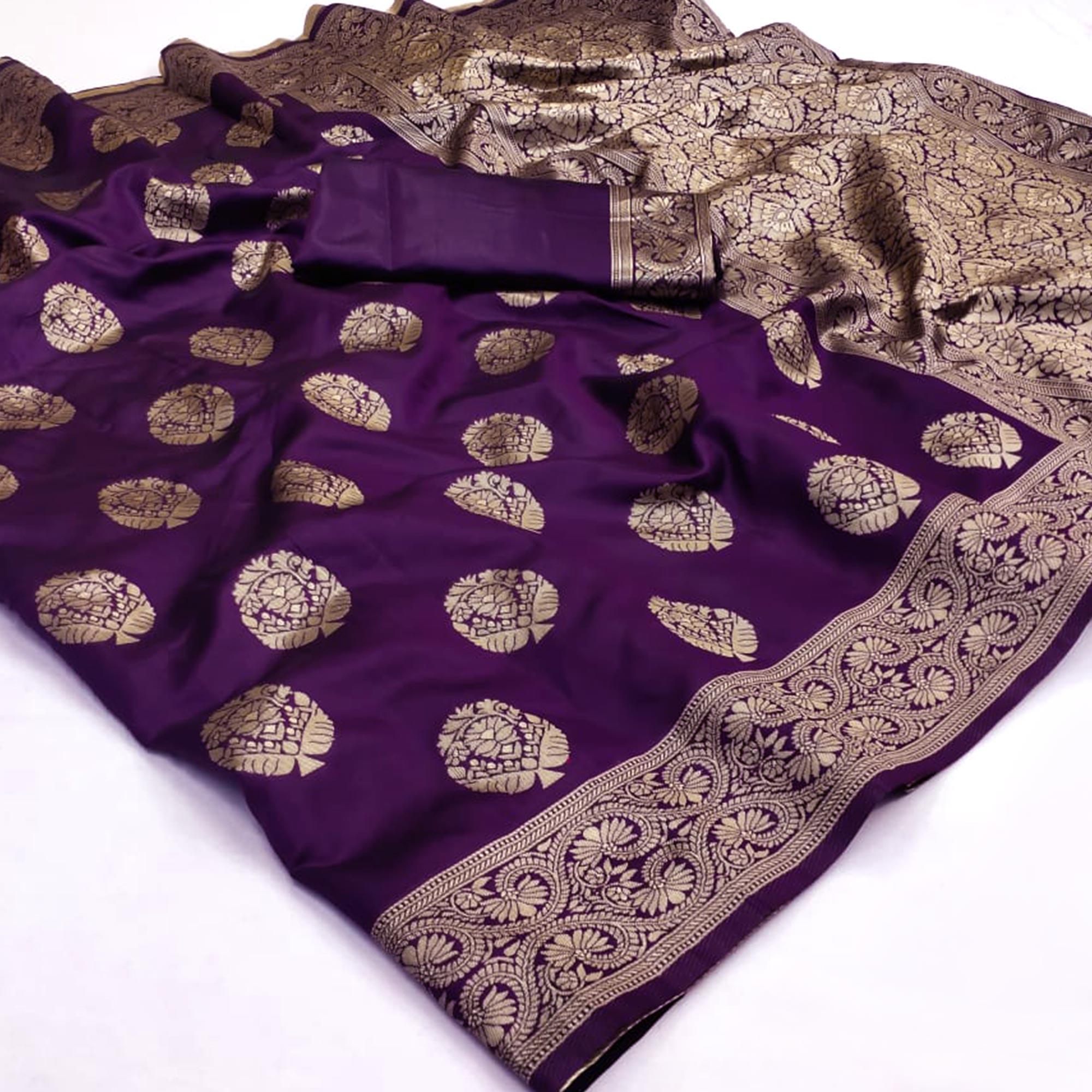 Purple Woven Banarasi Silk Saree - Peachmode