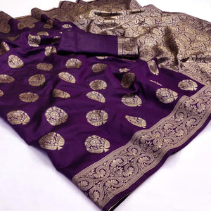 Purple Woven Banarasi Silk Saree - Peachmode