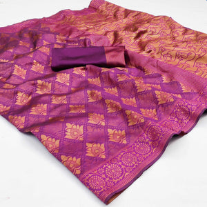 Purple Woven Banarasi Silk Saree - Peachmode