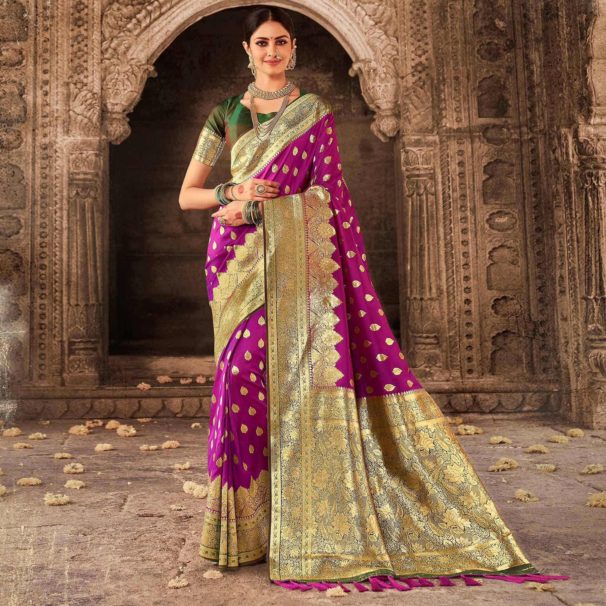 Purple Woven Banarasi Silk Saree - Peachmode