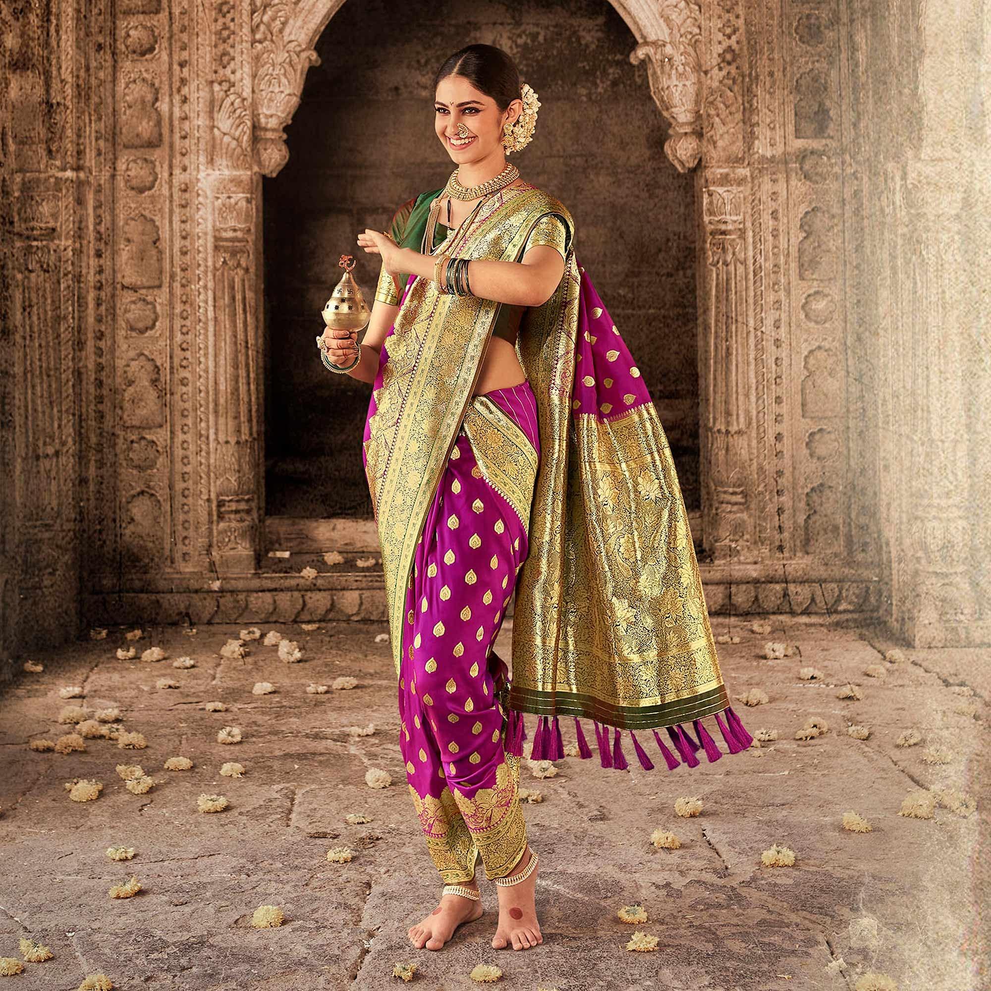 Purple Woven Banarasi Silk Saree - Peachmode