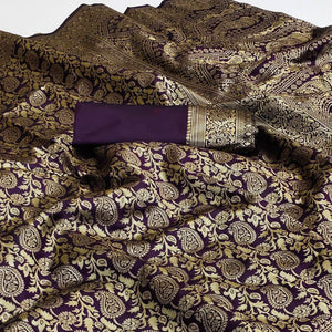 Purple Woven Banarasi Silk Saree - Peachmode