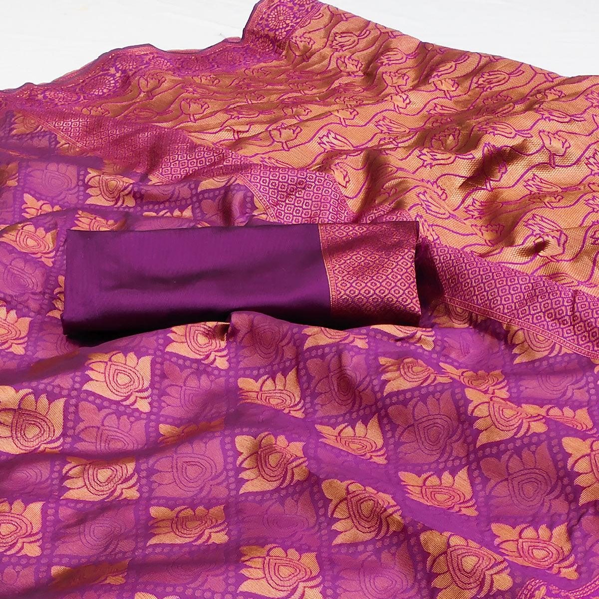 Purple Woven Banarasi Silk Saree - Peachmode