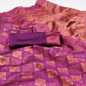 Purple Woven Banarasi Silk Saree - Peachmode