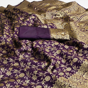 Purple Woven Banarasi Silk Saree - Peachmode