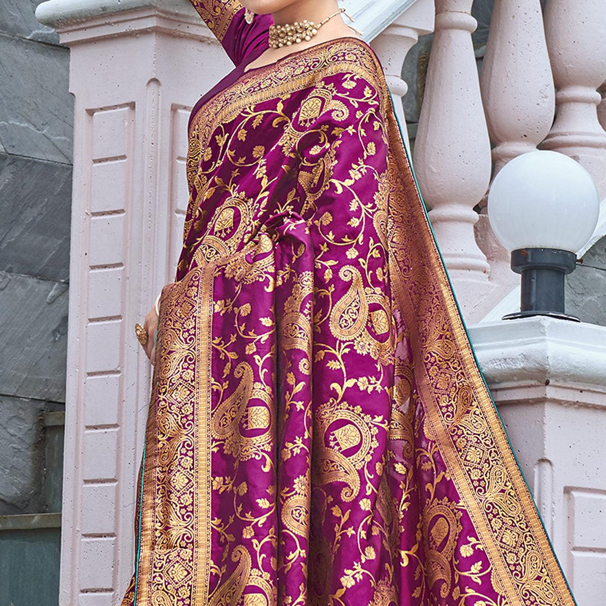 Purple Woven Banarasi Silk Saree - Peachmode