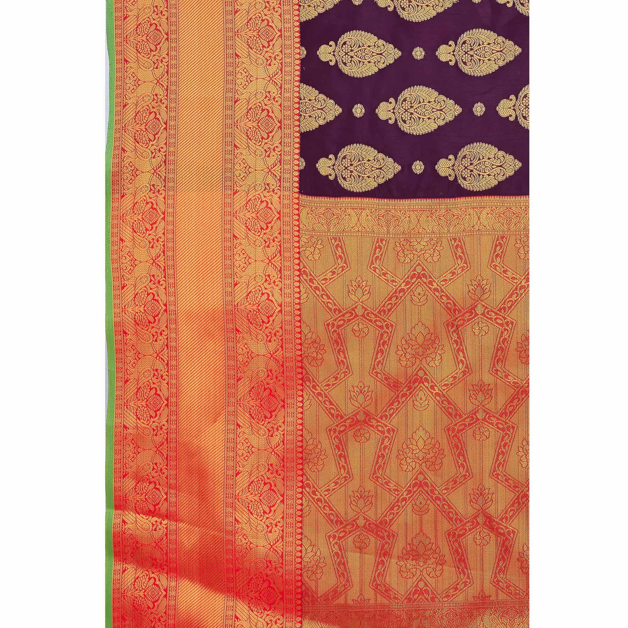 Purple Woven Banarasi Silk Saree - Peachmode