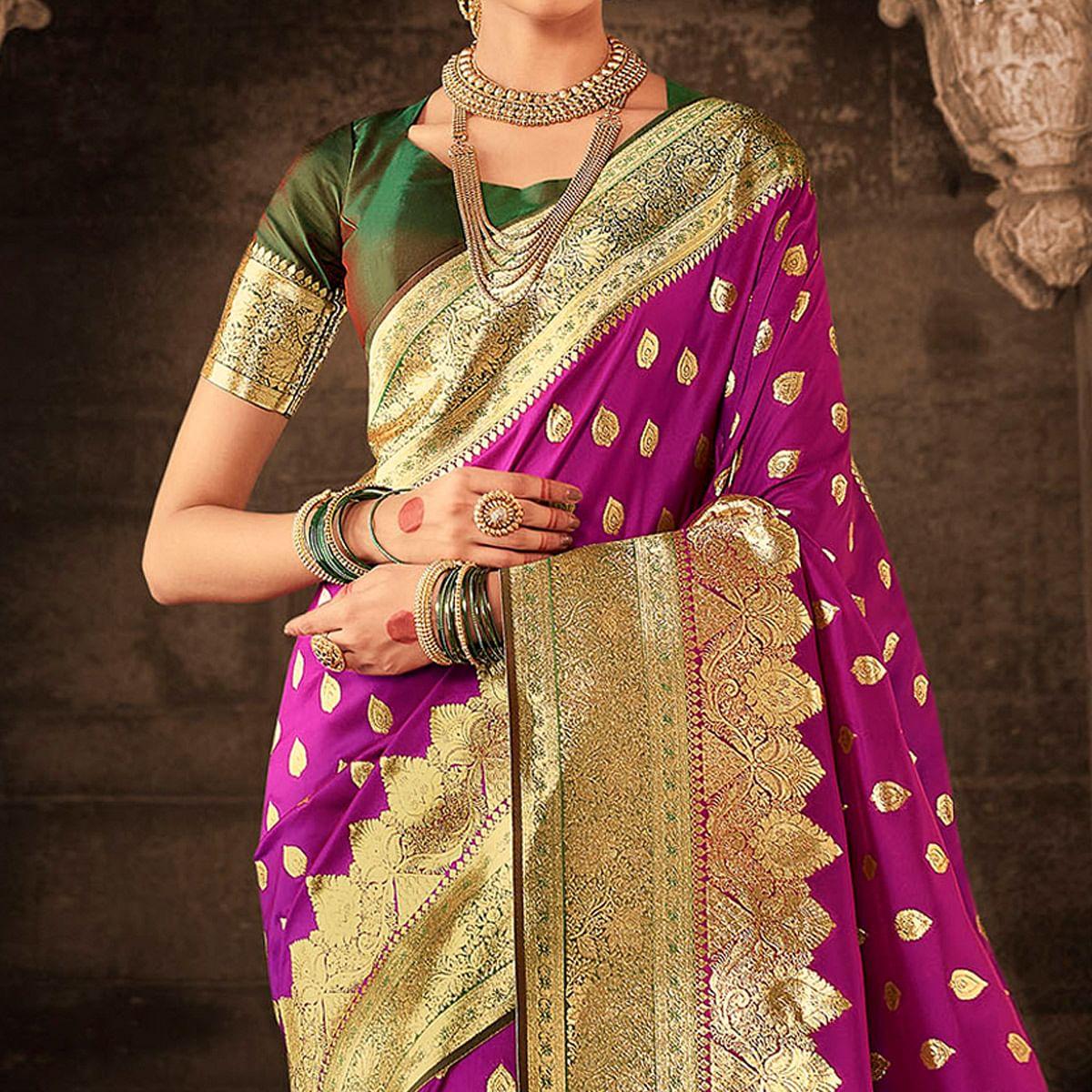 Purple Woven Banarasi Silk Saree - Peachmode