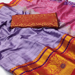 Purple Woven Cotton Silk Saree With Tassels - Peachmode