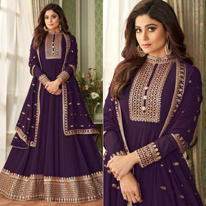 Purple Woven Georgette Anarkali Suit - Peachmode