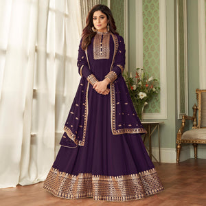 Purple Woven Georgette Anarkali Suit - Peachmode