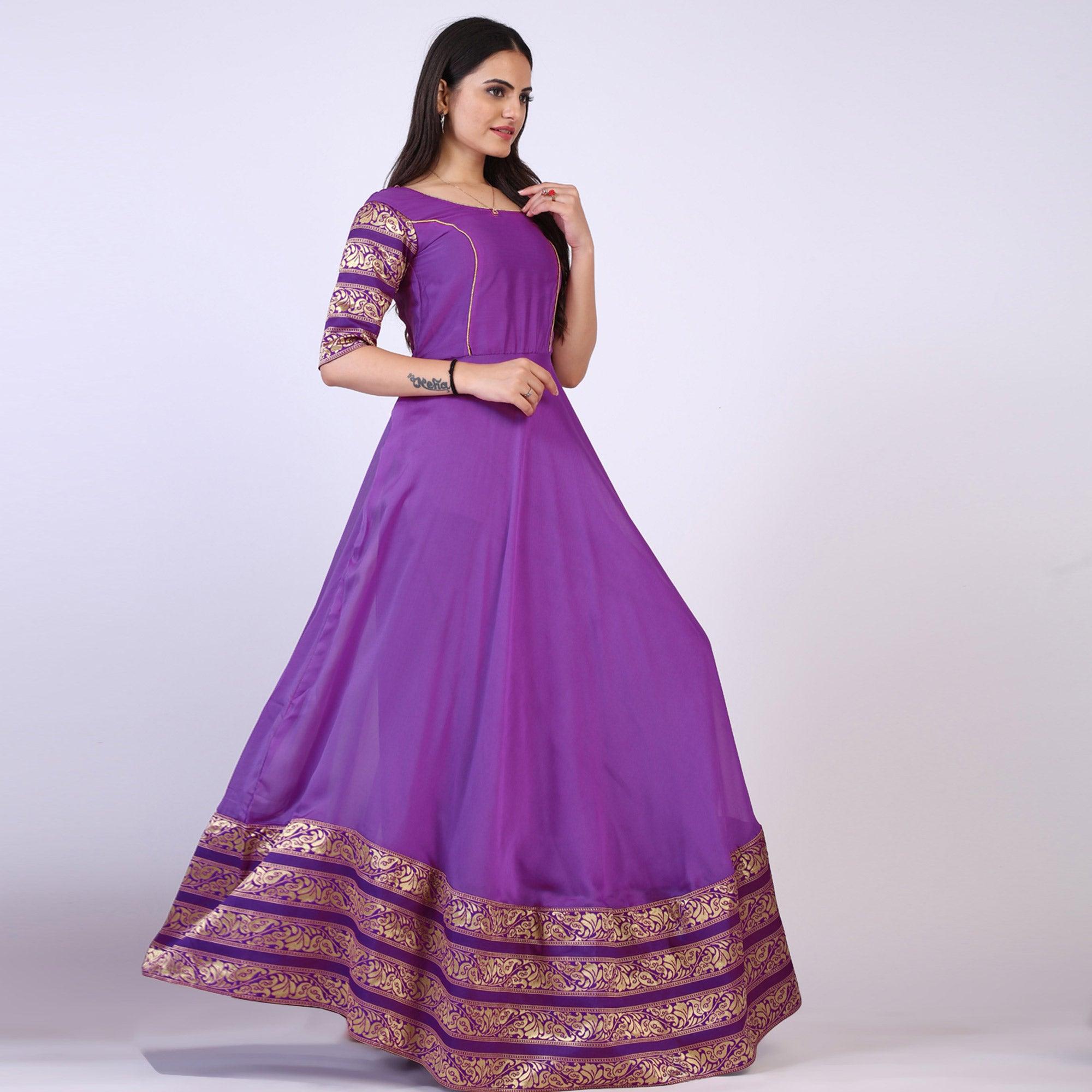 Purple Woven Georgette Gown - Peachmode