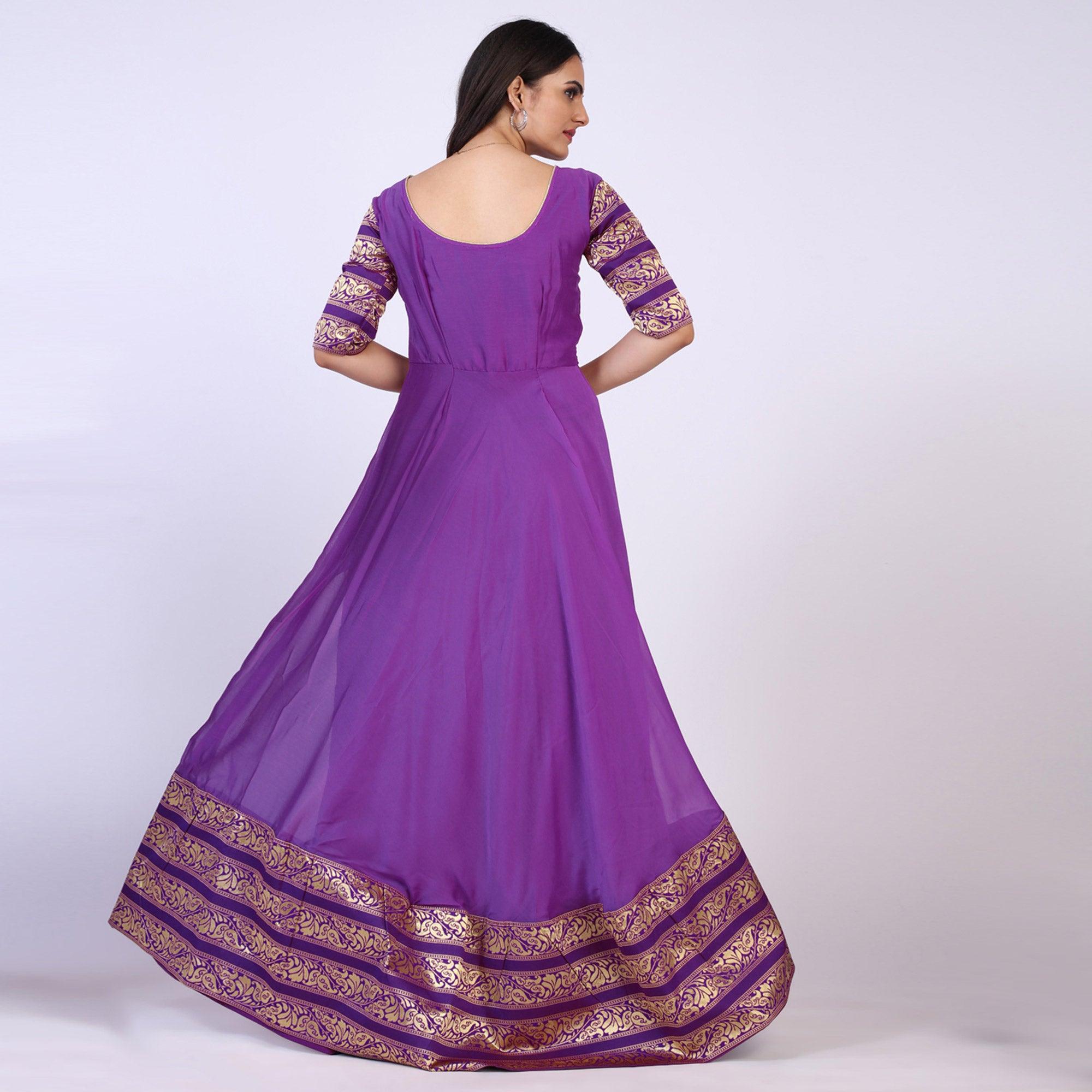 Purple Woven Georgette Gown - Peachmode