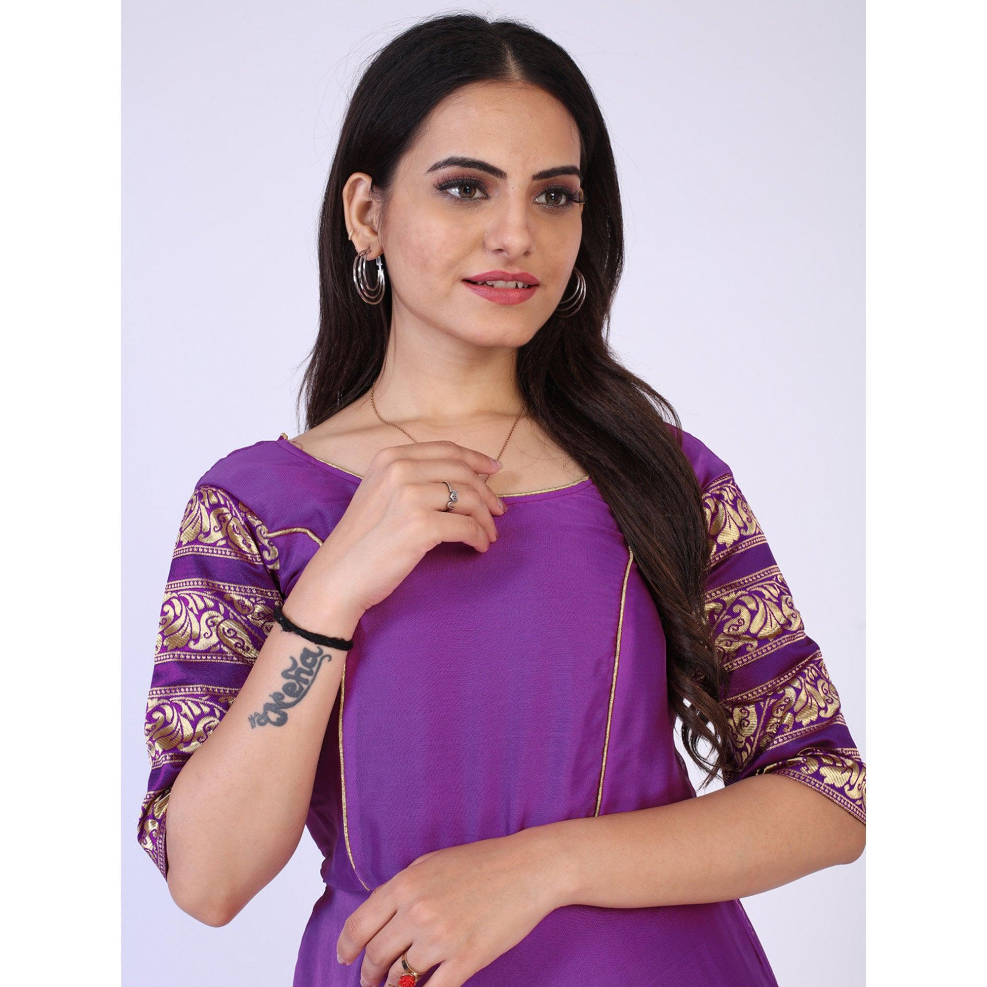 Purple Woven Georgette Gown - Peachmode