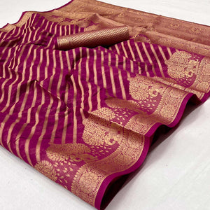 Purple Woven Organza Saree - Peachmode