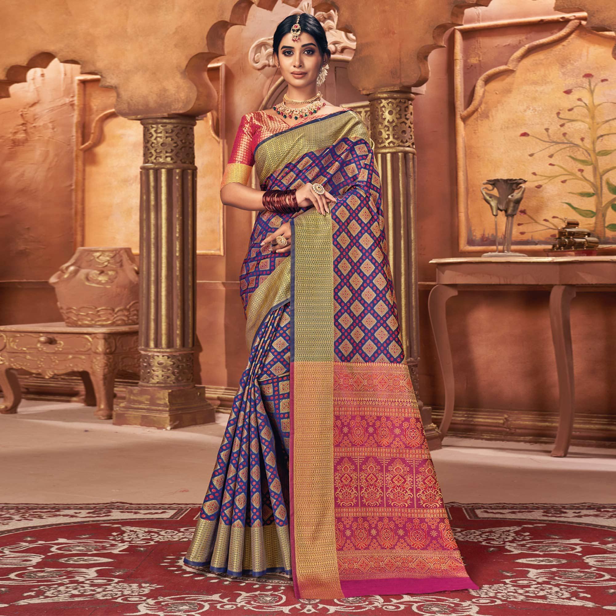 Purple Woven Patola Art Silk Saree - Peachmode