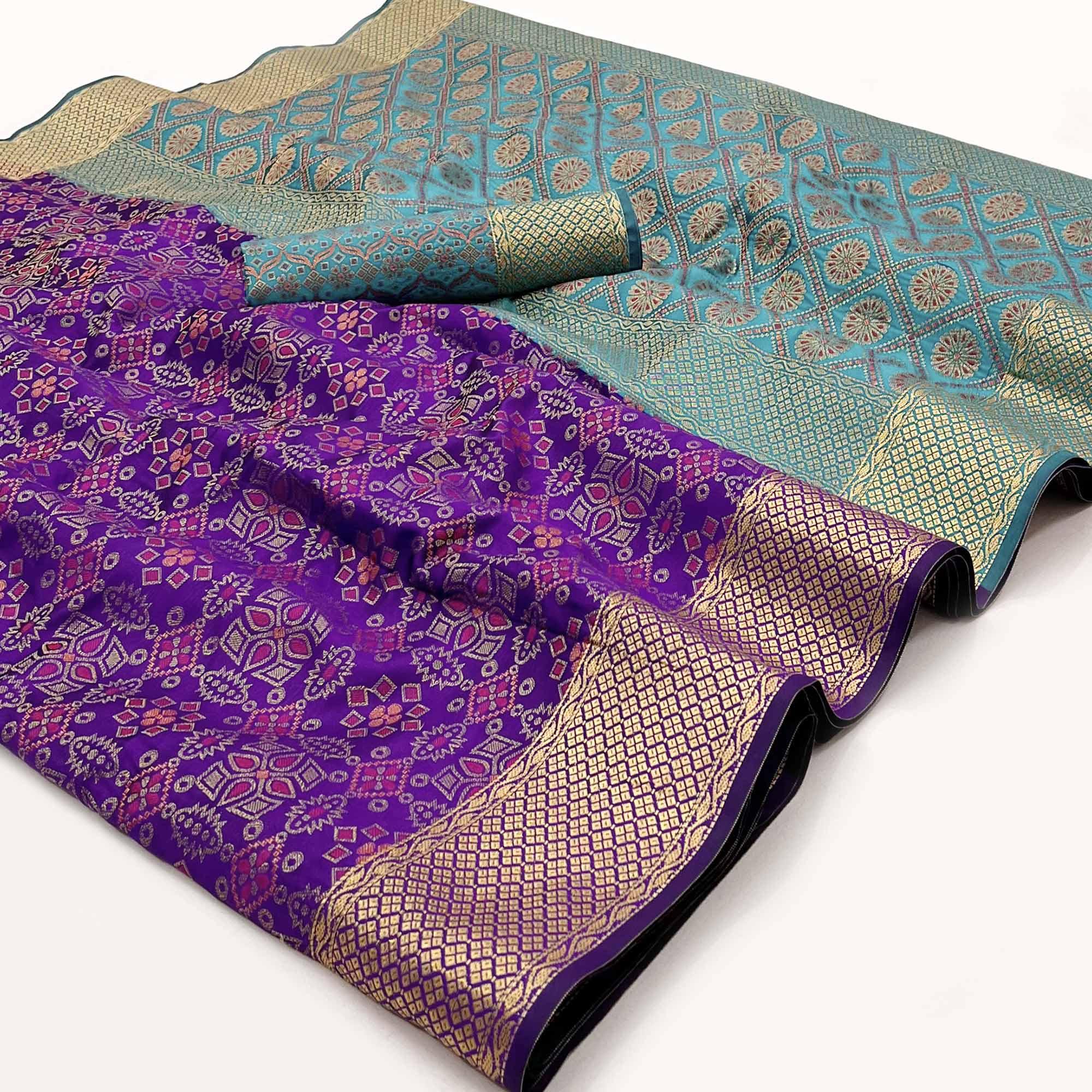 Purple Woven Patola Art Silk Saree - Peachmode