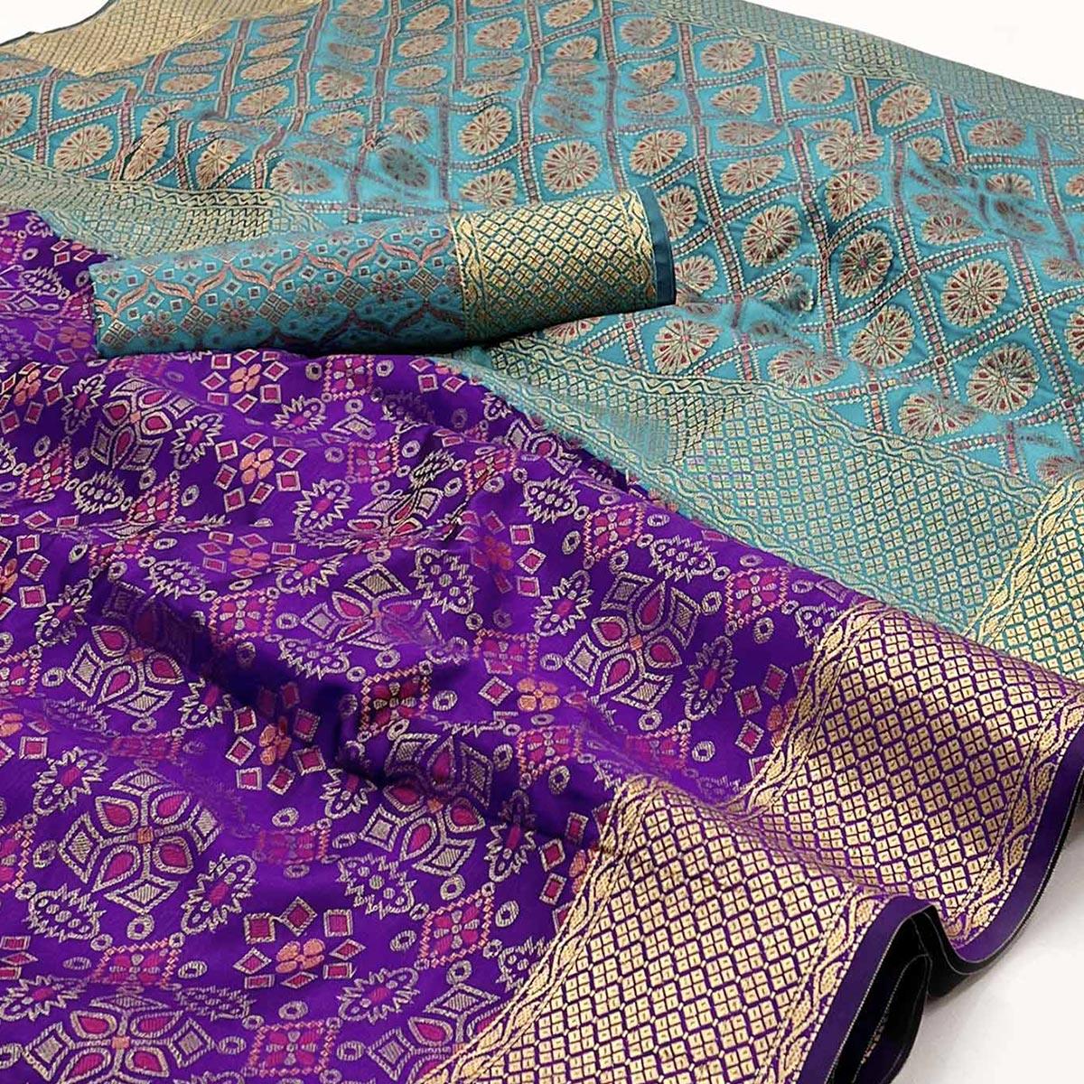 Purple Woven Patola Art Silk Saree - Peachmode