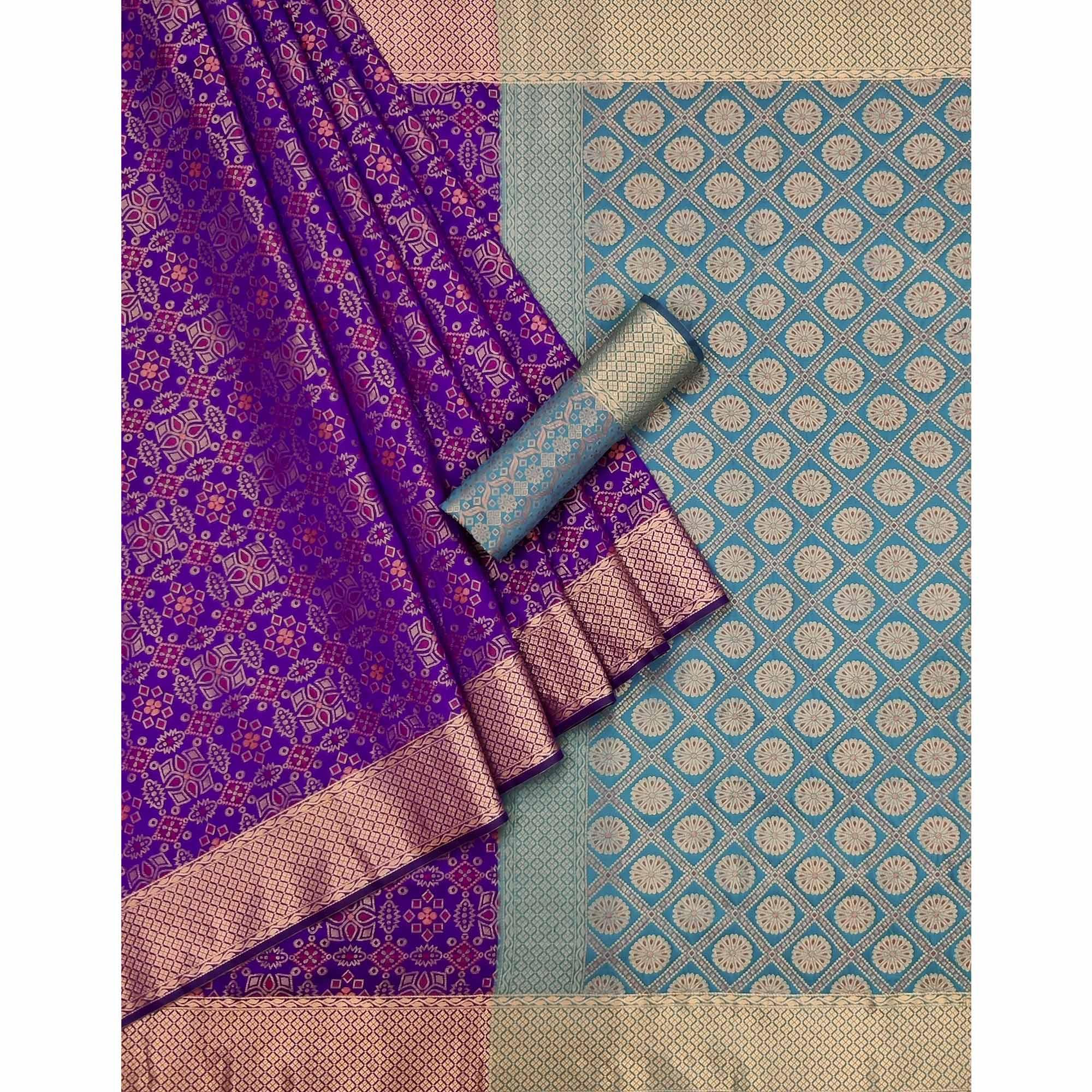 Purple Woven Patola Art Silk Saree - Peachmode