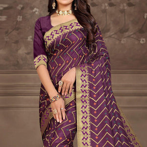 Purple Woven Vichitra Silk Saree - Peachmode