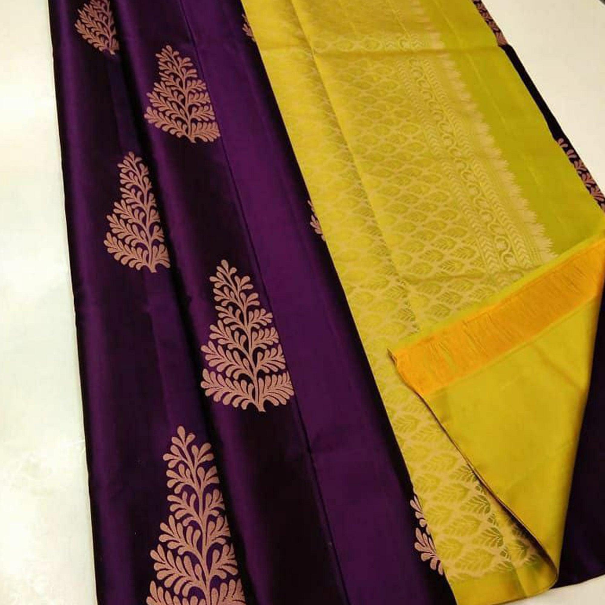 Purple Zari Woven Art Silk Saree - Peachmode