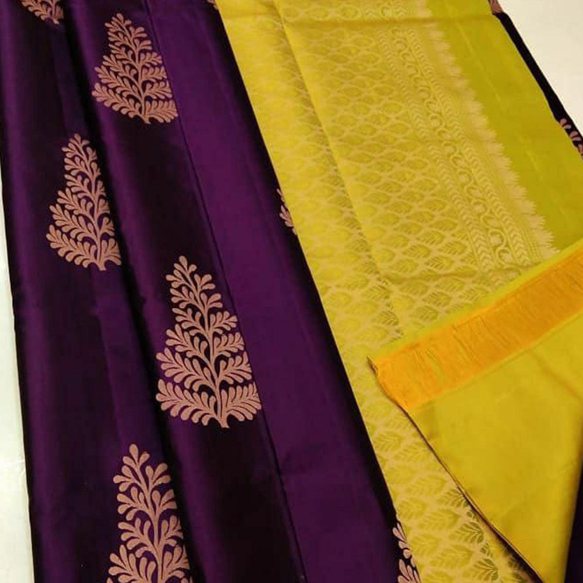 Purple Zari Woven Art Silk Saree - Peachmode