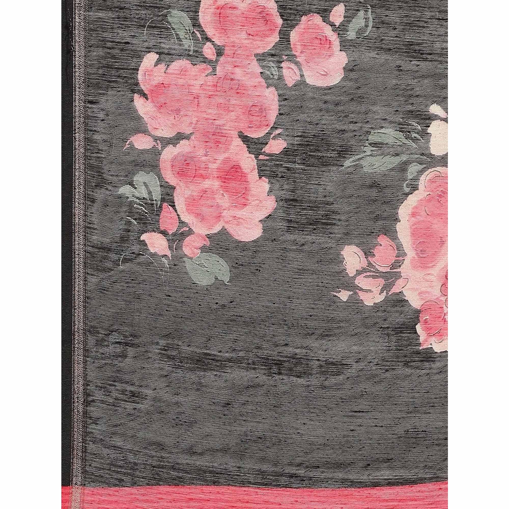 Radiant Black Colored Casual Wear Printed Cotton Blend Saree - Peachmode