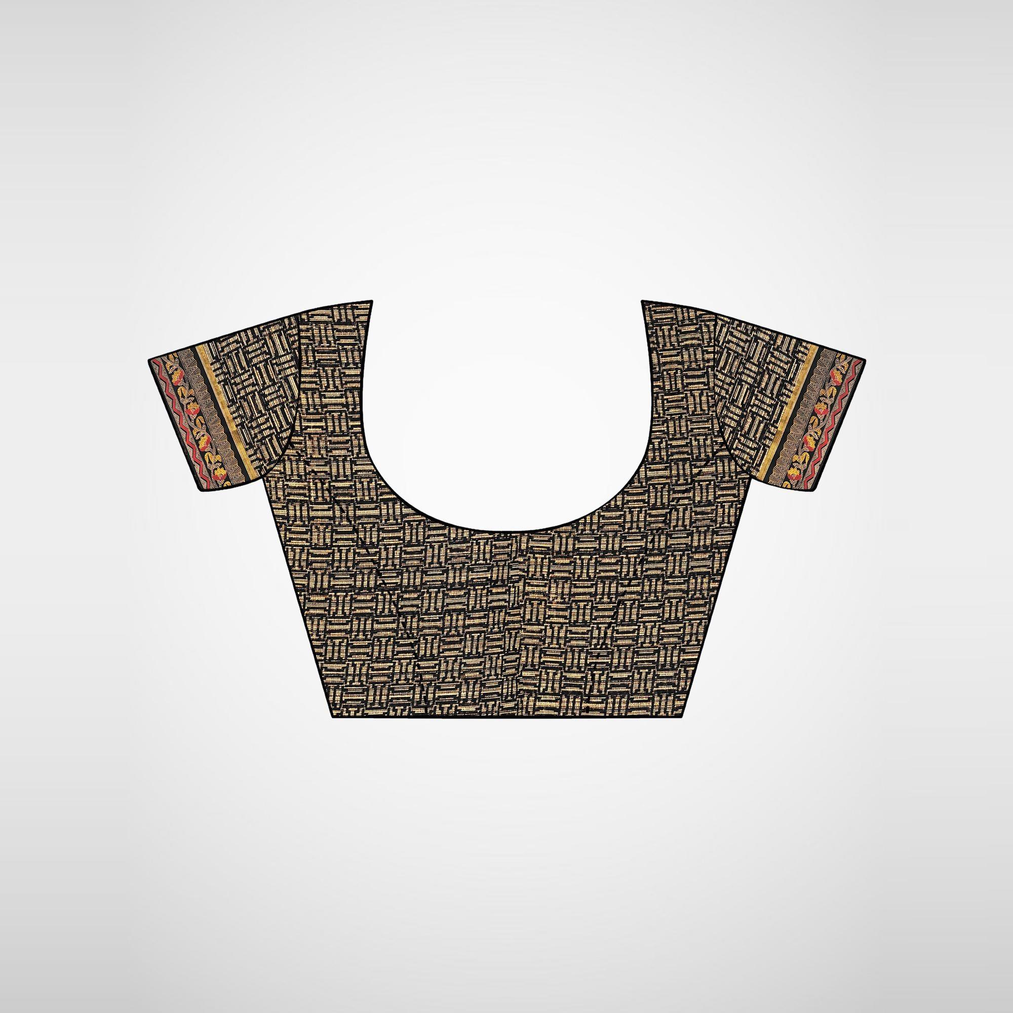 Radiant Black Colored Casual Wear Printed Silk Blend Saree - Peachmode